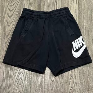 Nike Boys Youth Athletic Shorts Swoosh Logo Print Elastic Waist Black Size M